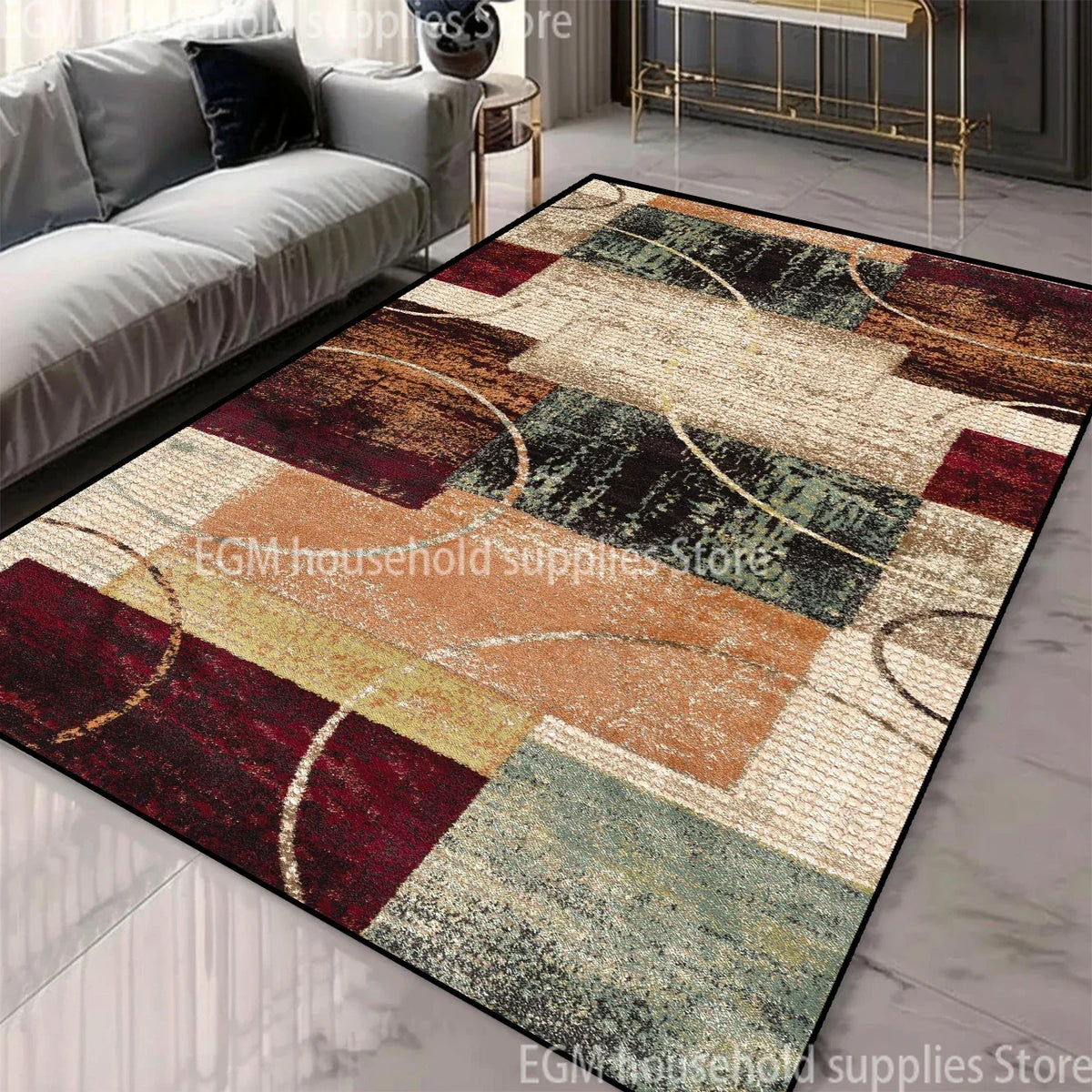 Nordic Geometric Large Area Rug – Machine Washable Non-Slip Carpet for Living Room