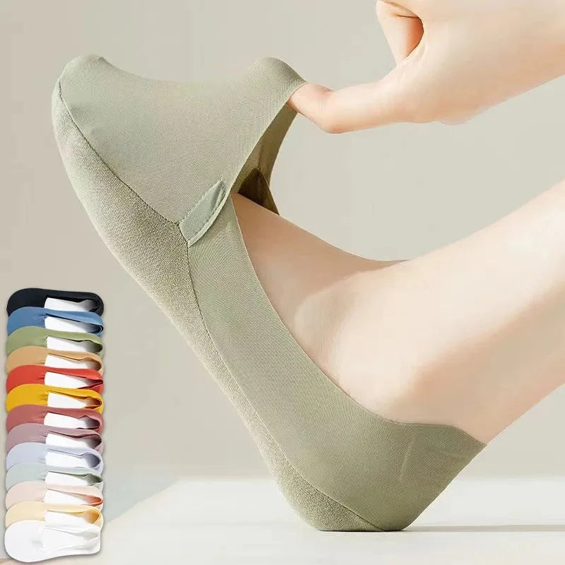 Women's Cotton No-Show Socks – Silicone Grip, 5 Pairs