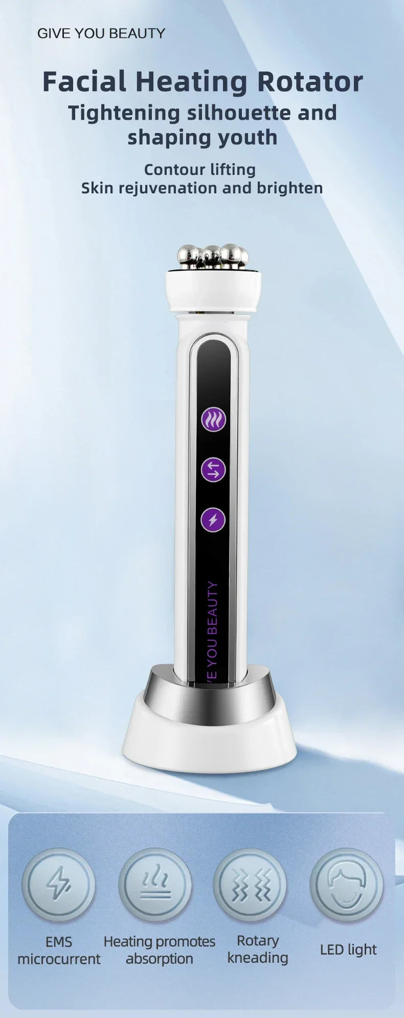 360° Rotating EMS Facial Massager with LED Phototherapy & Heat – Face Lift, Skin Tightening & Anti-Wrinkle Beauty Device