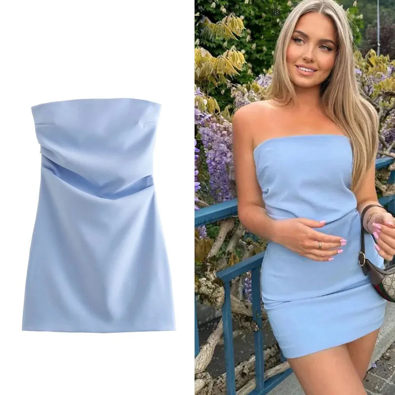 Off-Shoulder Corset Mini Dress — Ruched Backless Bodycon Party Dress
