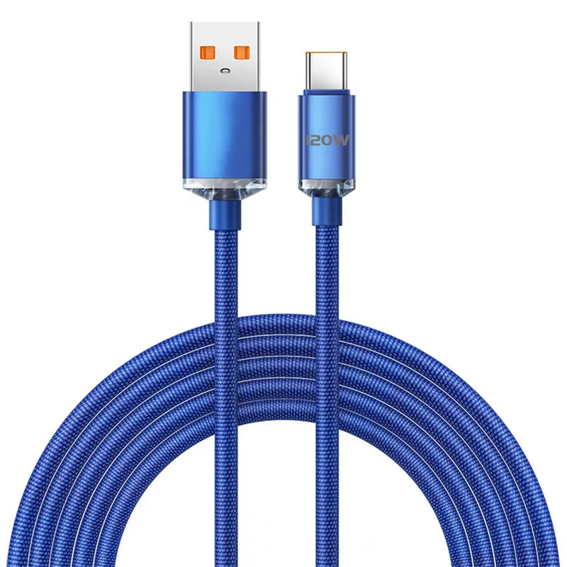 120W. Braided. Any Length. — USB-C to USB-C 120W Super Fast Charging Cable | 0.25m, 1m, 1.5m & 2m, Samsung, Xiaomi, Huawei, Realme, Blue, Black & Purple