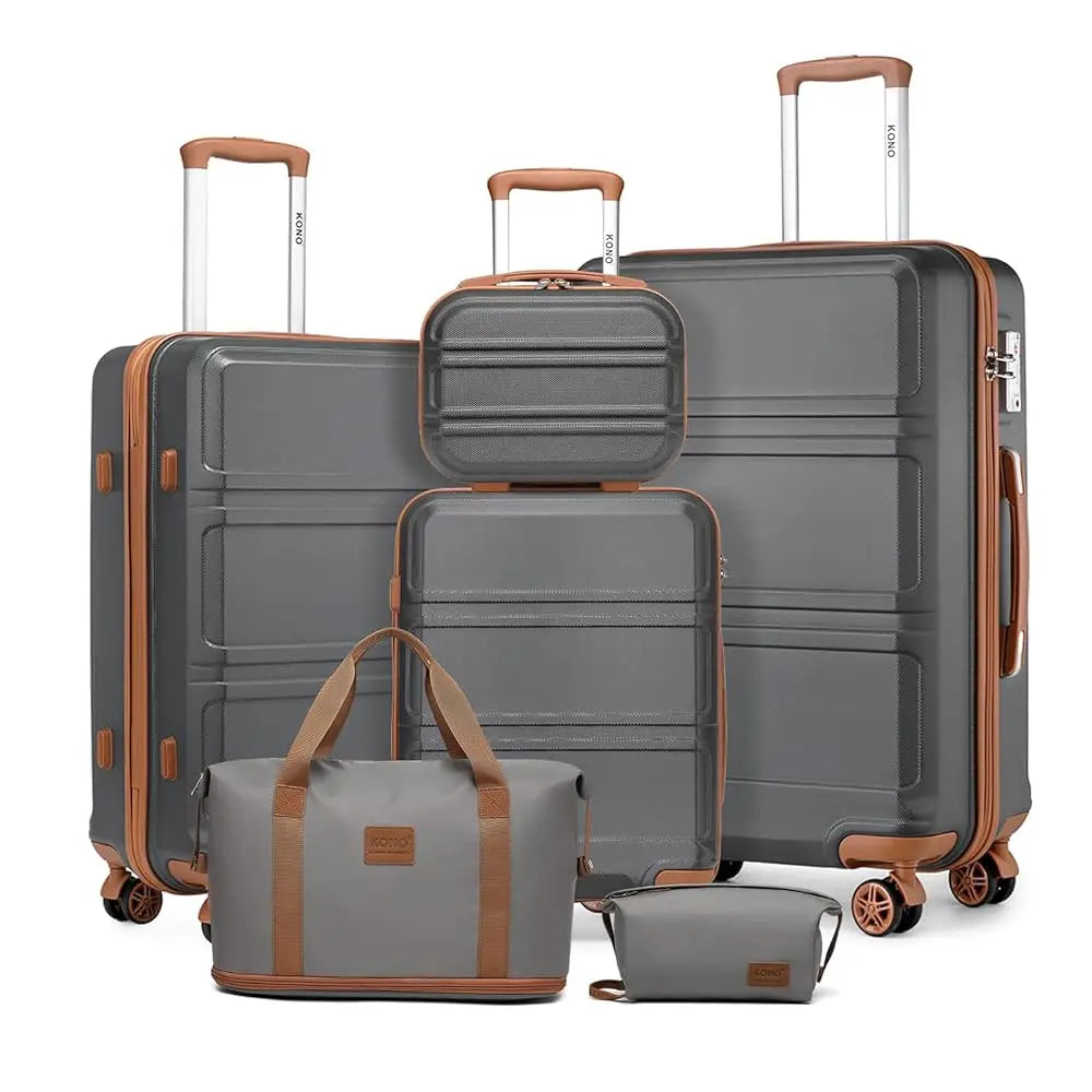 KONO 4/5/6-Piece Hardshell Luggage Set with Toiletry Bag — TSA Lock Spinner Wheels Travel Suitcase