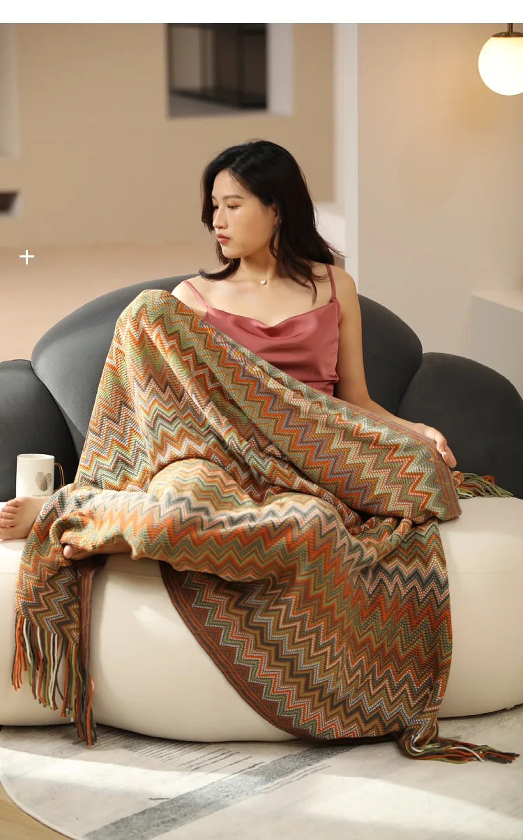 Boho Aztec Throw Blanket – Woven Plaid Sofa Cover, Wall Tapestry & Bed Blanket
