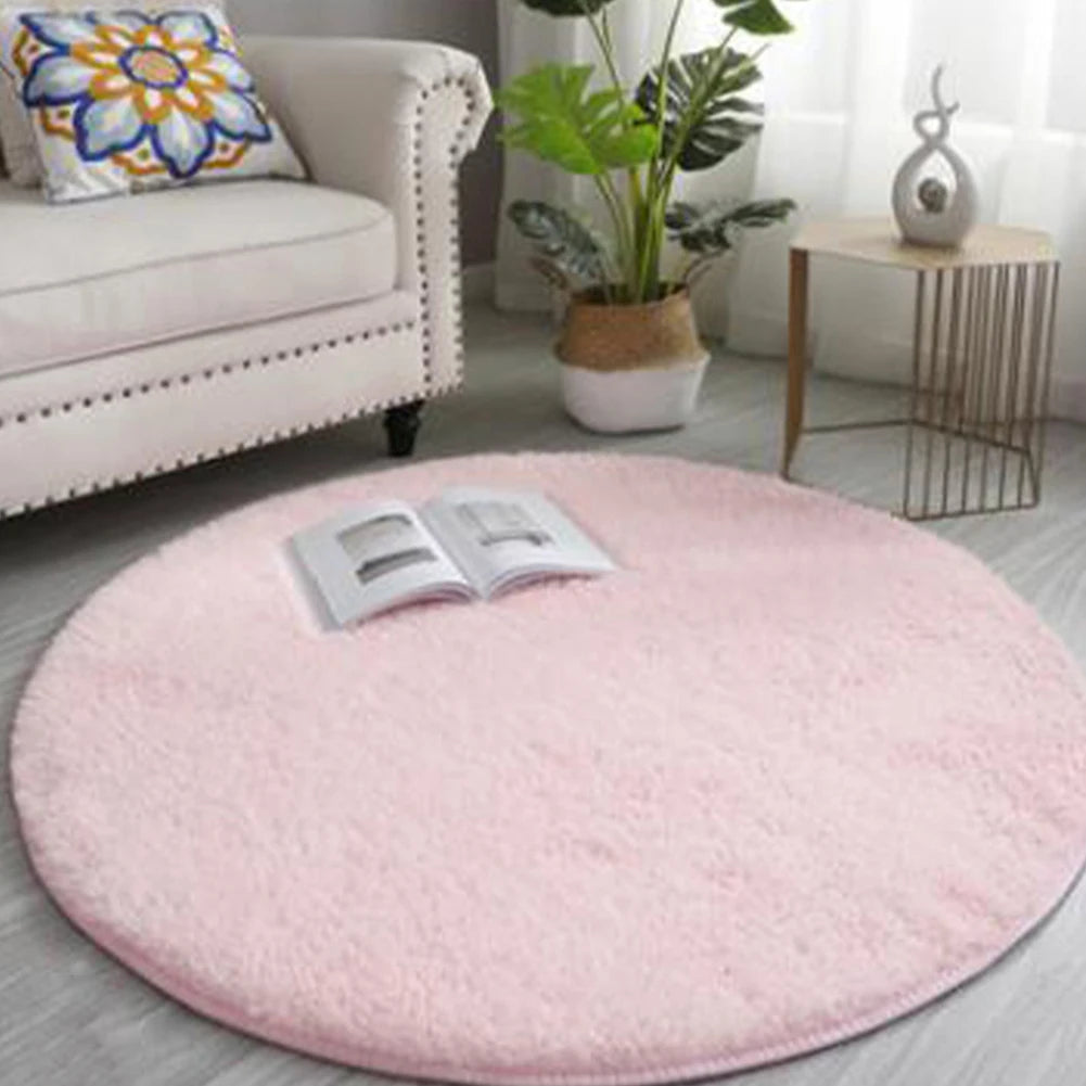 Super Soft Shaggy Area Rug – Anti-Slip 4cm Pile Round Rug for Living Room & Bedroom, 12 Colors & 3 Sizes