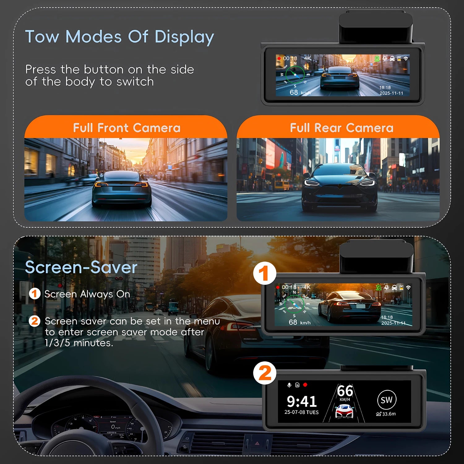 ADAS 4K+2.5K Dash Cam – GPS, WiFi, 24H Night Vision, Optional Rear Lens, Mini Car DVR