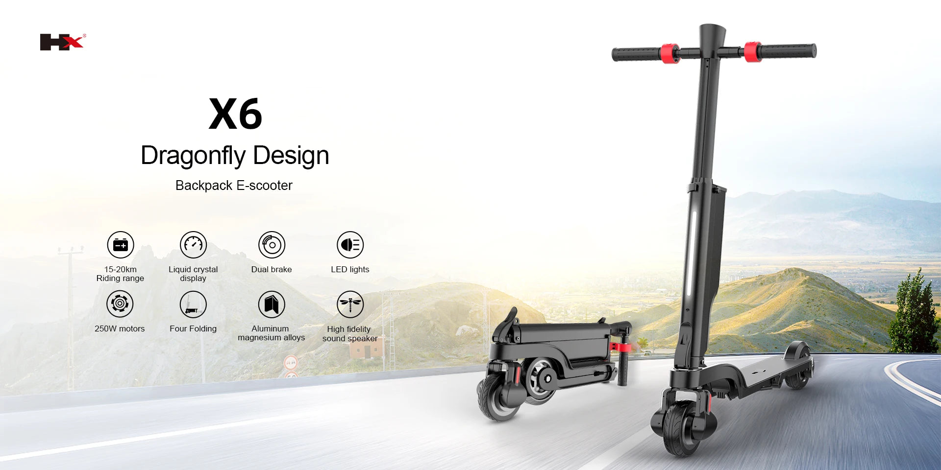 HX X6 Foldable Electric Scooter — 350W, 25 km/h, 36V, 5.5" Tires, Disc Brake, IPX54 for Adults
