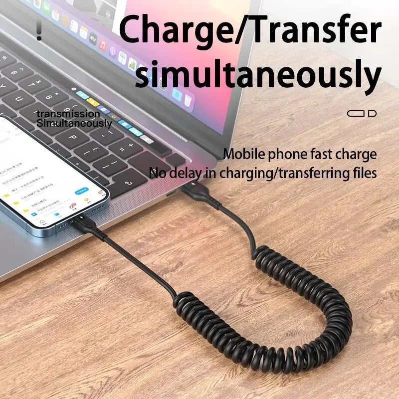 Retractable Fast Charging Spring Cable — USB-C & Lightning
