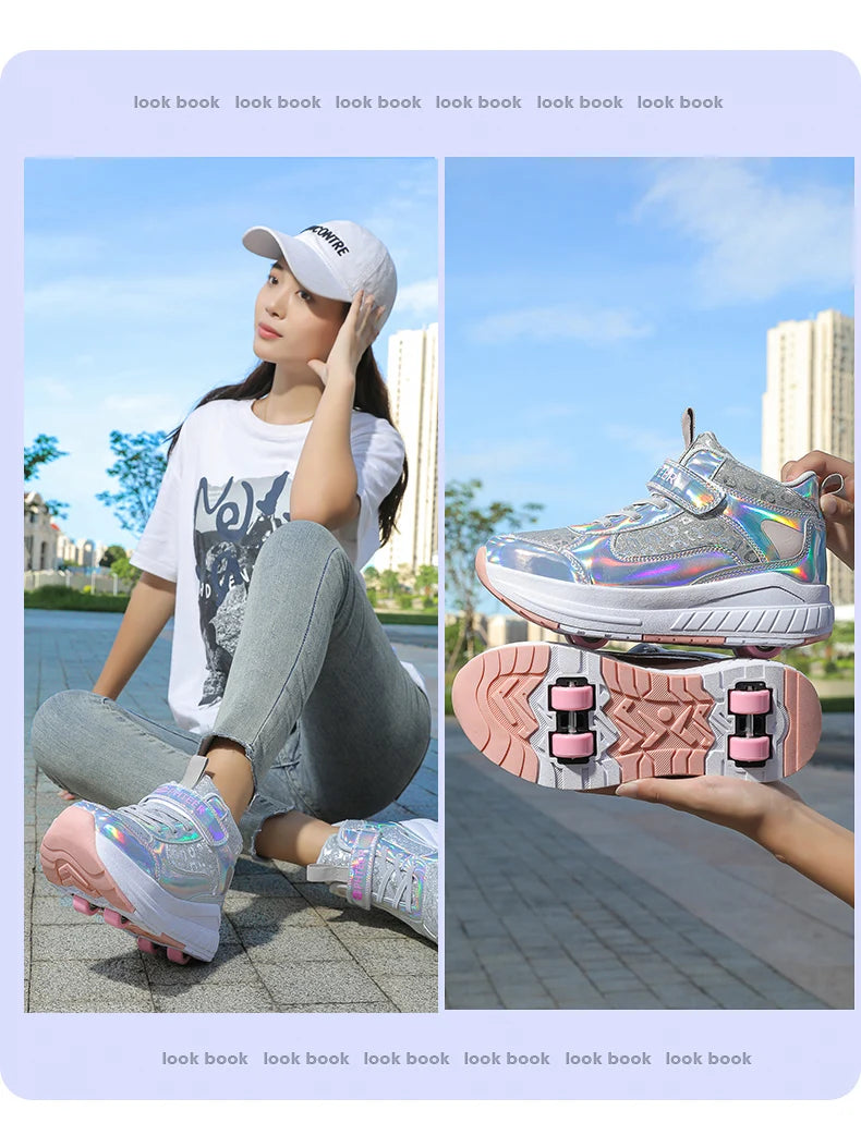 High-Top Children's Roller Skates for Girls – 4-Wheel Outdoor Wear-Resistant Sports Shoes