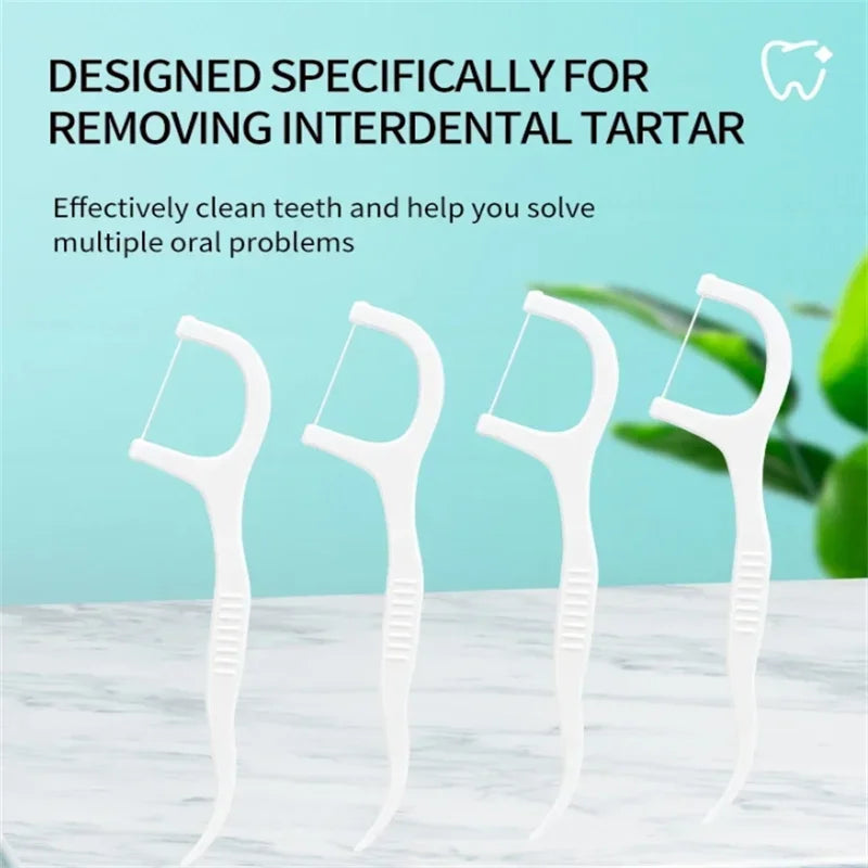 Clean Between Every Tooth. — Portable Disposable Dental Floss Picks | High-Tension Floss Sticks, 50pcs per Box, 1, 2, 3, 5 & 10 Box Options