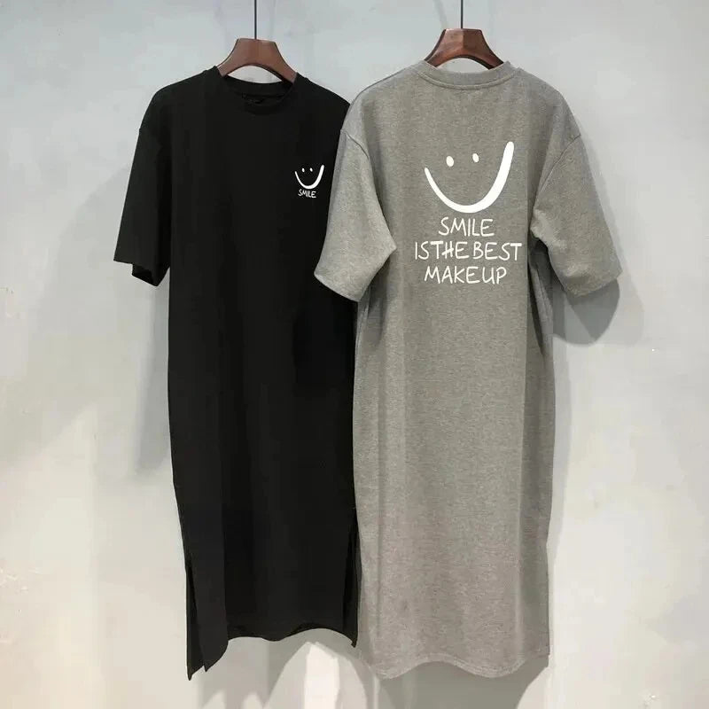 Women's Short Sleeve T-Shirt Dress – Loose Mid-Length Over Knee Casual Summer Dress