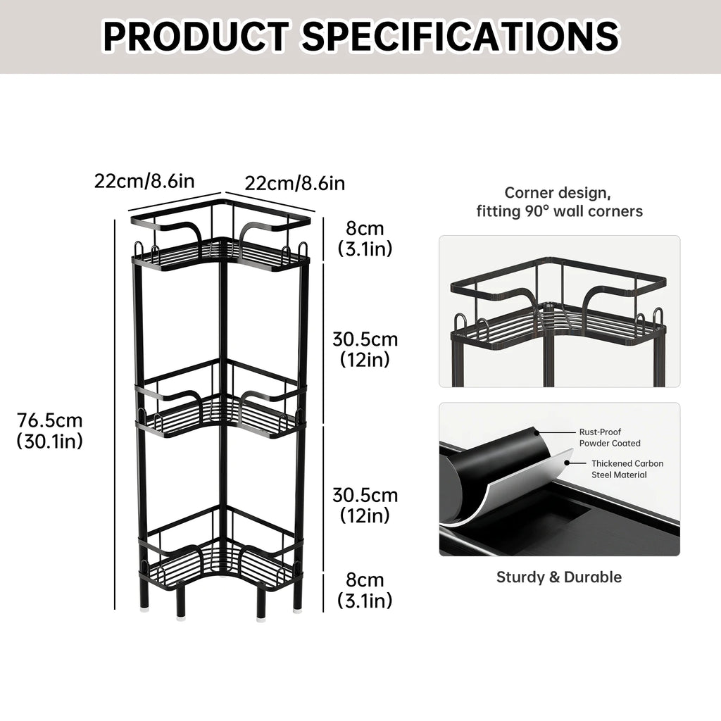 Bathroom Corner Shelf — Multi-Layer Freestanding Storage Rack for Shower & Bath Supplies