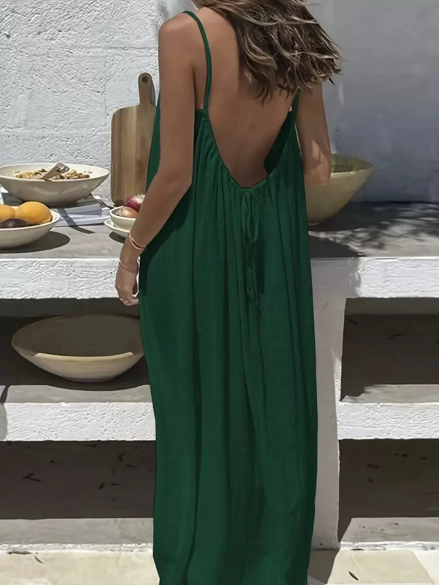 Women's Loose Spaghetti Strap Casual Homewear Dress – Solid Color Vacation Summer Dress 2026