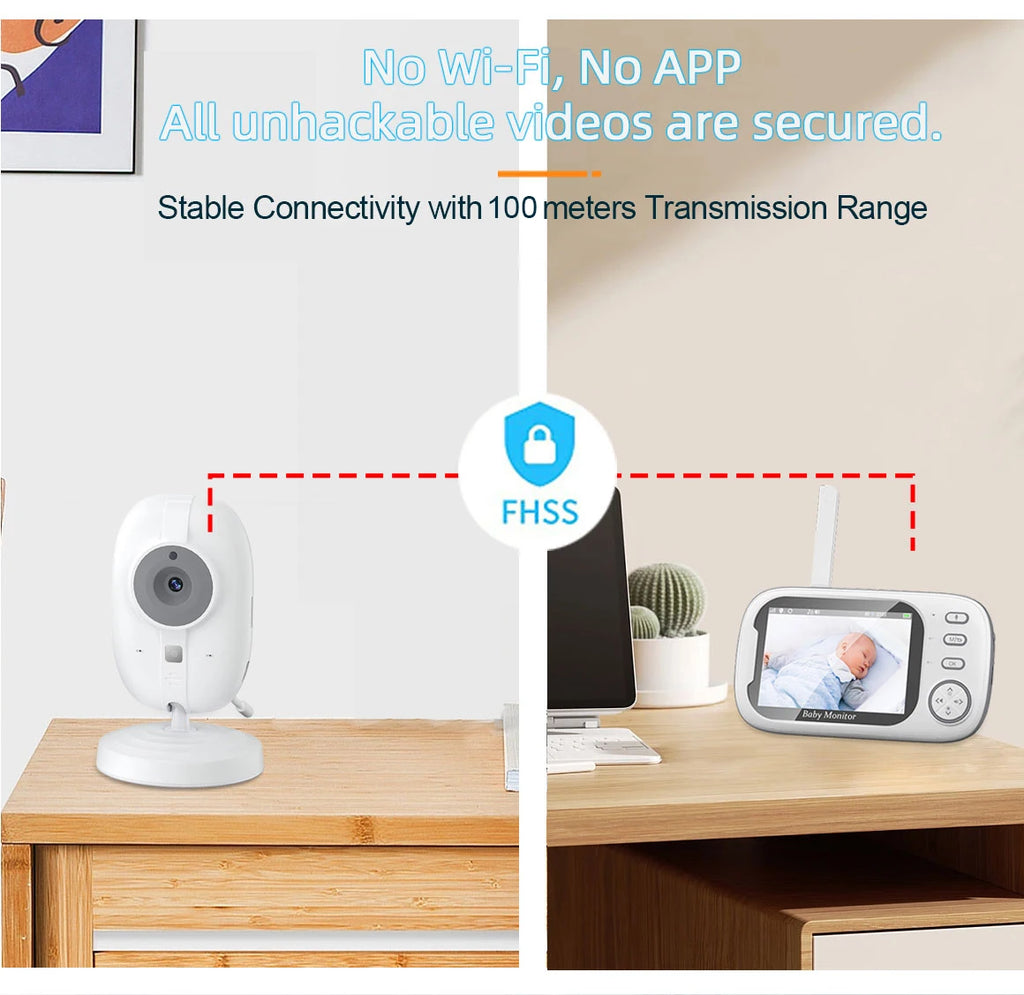 3.5" Wireless Video Baby Monitor – Night Vision, Temperature Monitoring, 2-Way Audio | No WiFi Needed