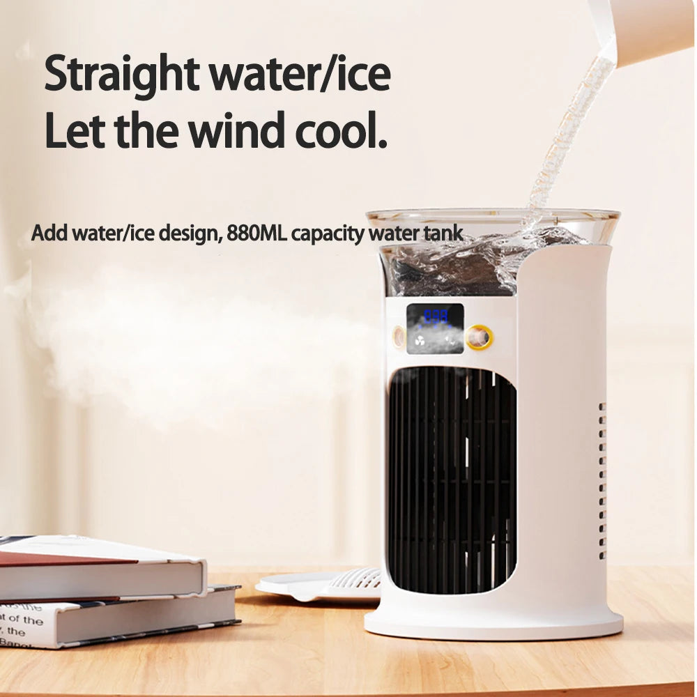 Mute Desktop USB Mini Air Conditioner Fan — Portable Water Mist Cooling Fan with Night Lamp & Humidifier