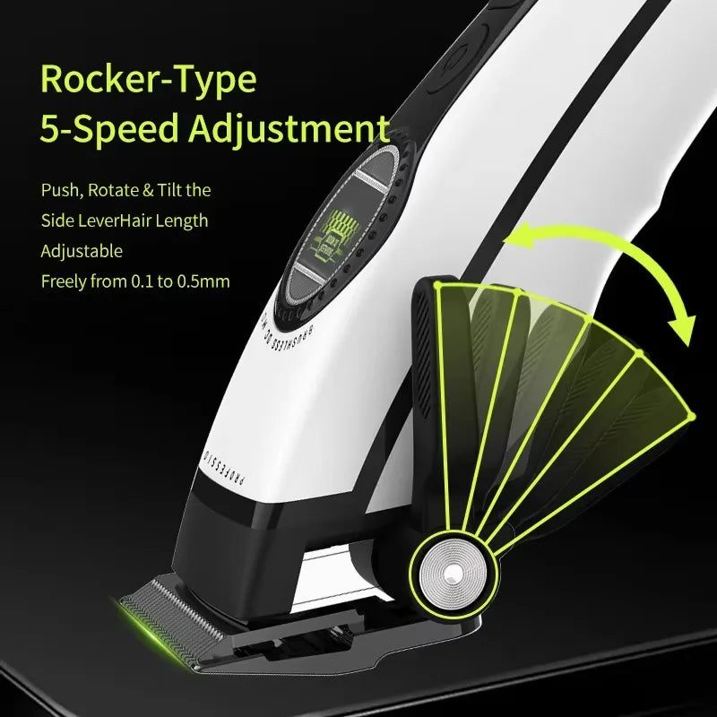 Kemei KM-1593 / KM-1595 Professional Brushless Clipper – 5-Speed, DLC Blade, 200-Min, USB-C
