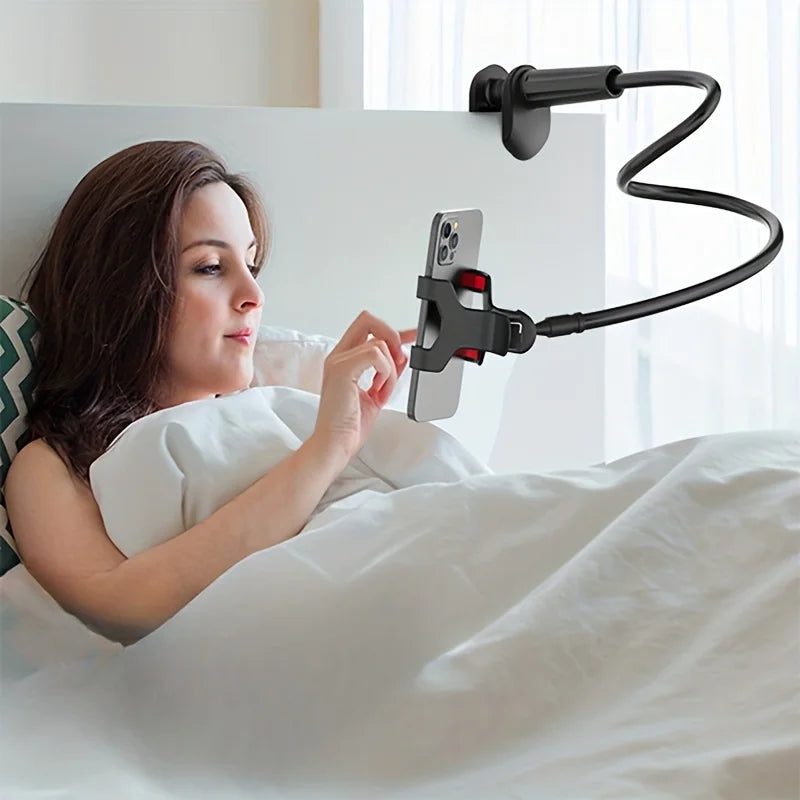 Hands-Free. Any Angle. Anywhere. — Flexible Gooseneck Long Arm Phone Holder Clamp Bracket | Bedside, Desktop, Overhead Live Streaming, White & Black
