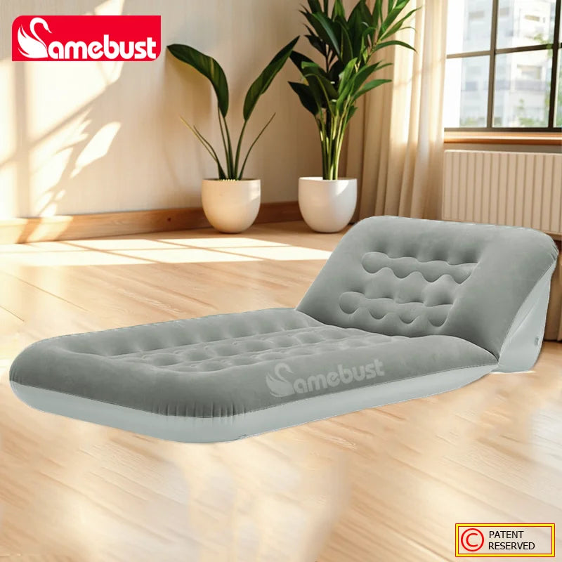Foldable Inflatable Air Mattress Sofa Bed – Adjustable Indoor & Outdoor Sleeping Mat, Brown or Gray