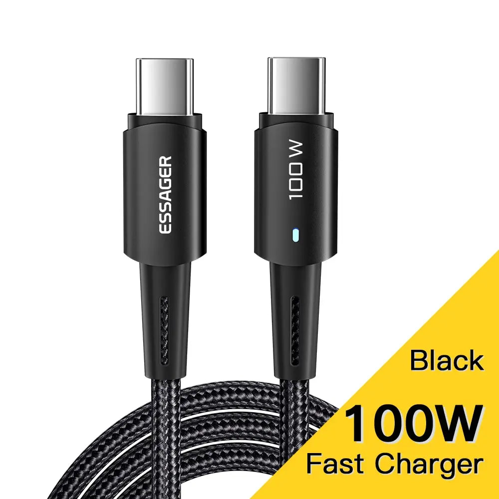 Fast Charge Everything. — Essager PD 100W/60W USB-C to USB-C Fast Charging Cable | 0.25m, 1m, 2m & 3m, Xiaomi, Samsung, Huawei, MacBook, iPad, Black, Blue & Brown