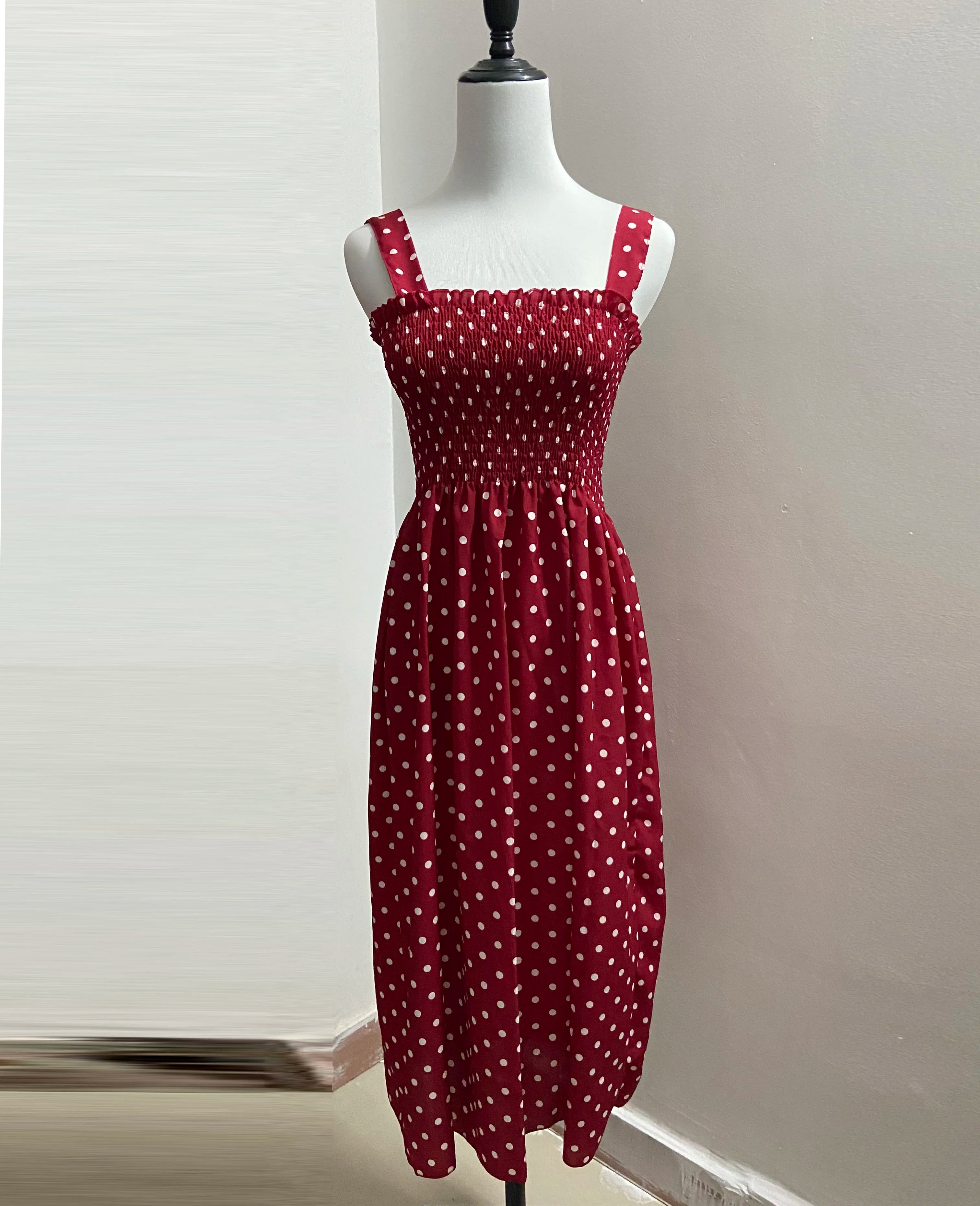 Polka Dot Square Neck Chiffon Maxi Dress — Sleeveless Elegant Long Dress