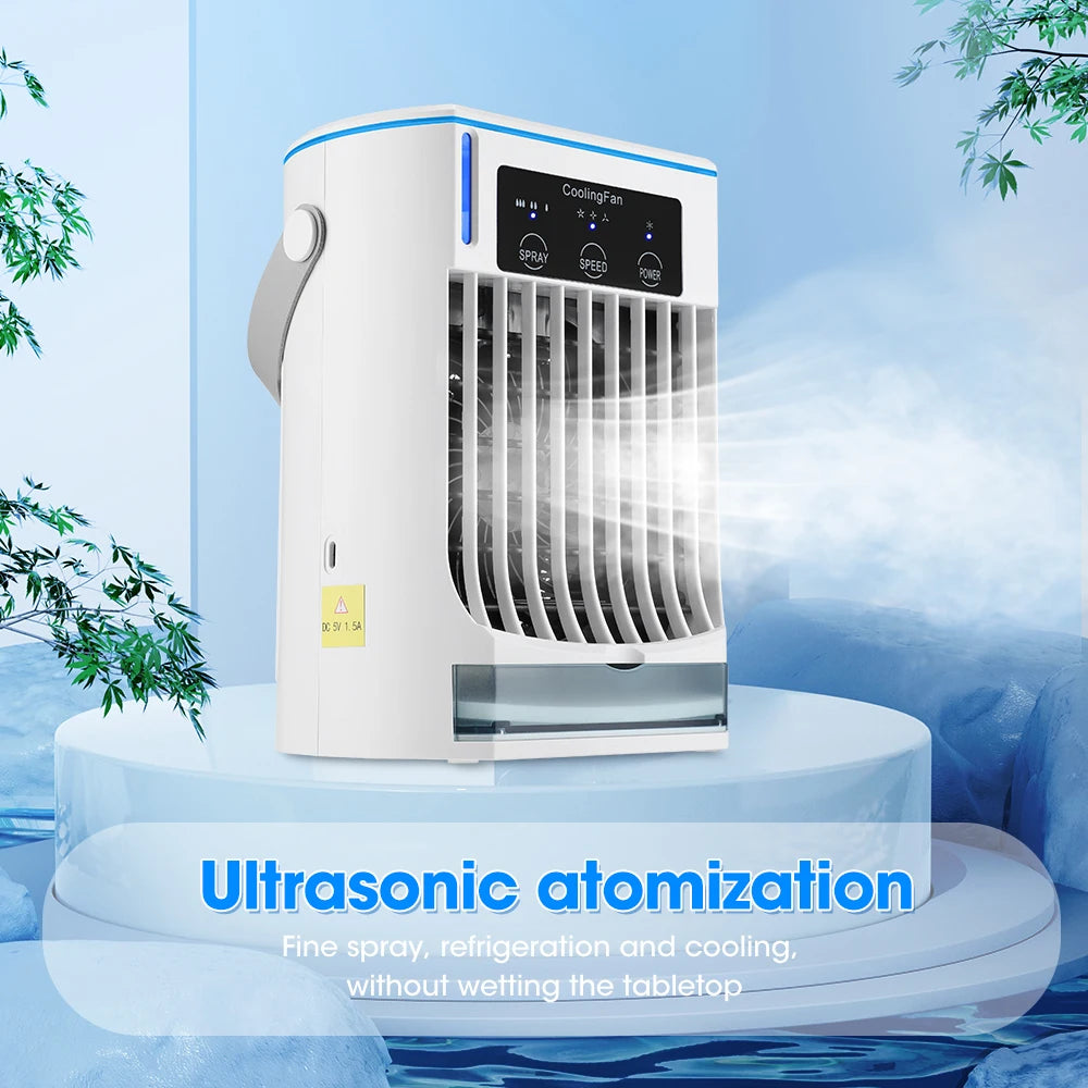 Portable Desktop Air Cooler Fan – Rechargeable Spray Mist Cooling for Home & Office
