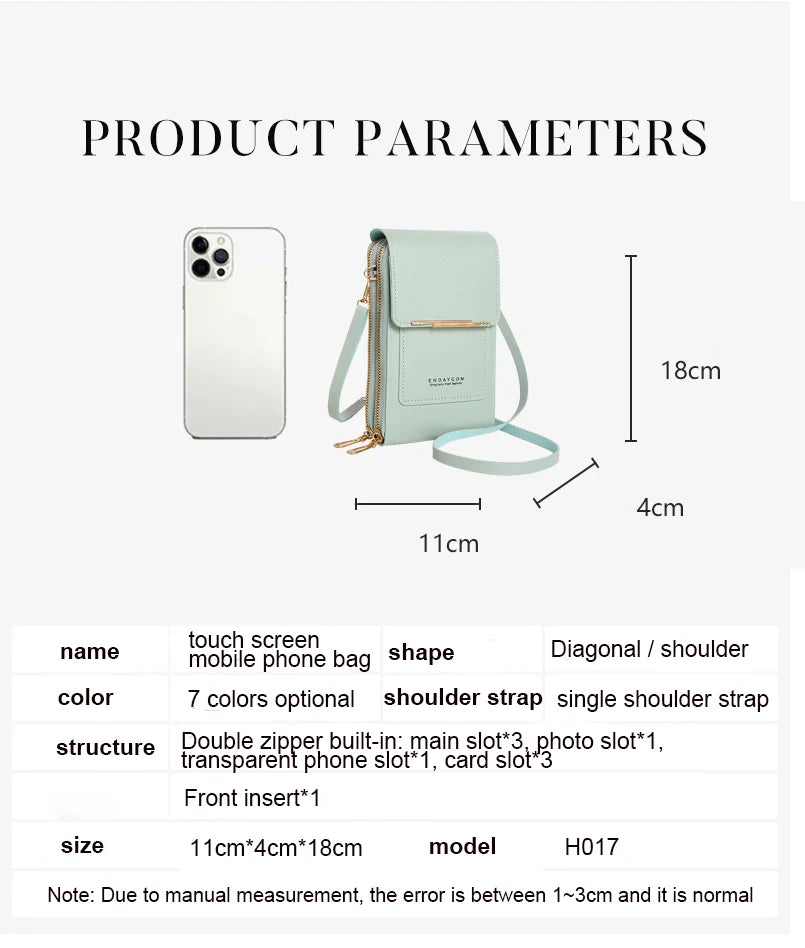 Women Crossbody Shoulder Bags Wallets Touch Screen Cell Phone Purse Soft Leather Strap Handbag for Female Luxury Messenger Bags