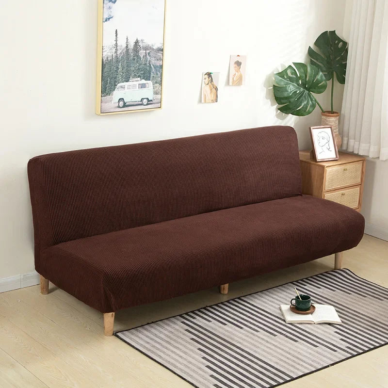 Armless Futon Sofa Bed Cover – Polar Fleece Elastic Slipcover for Folding Furniture & Bench