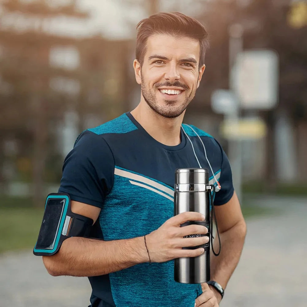 1L Stainless Steel Thermal Water Bottle — Vacuum Insulated Thermos with Handle for Hot & Cold Drinks