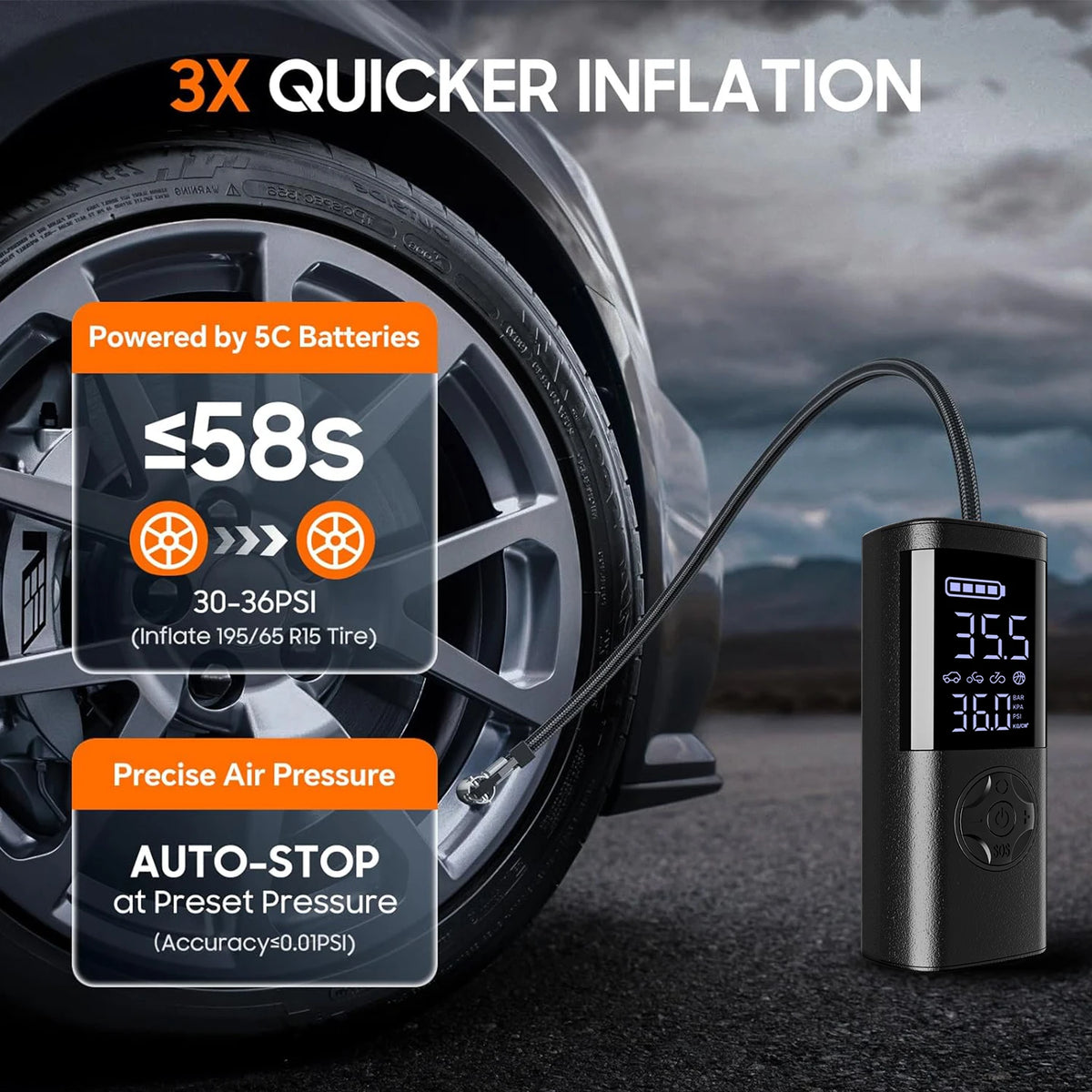 Cordless Tire Inflator with Digital Gauge, 150 PSI