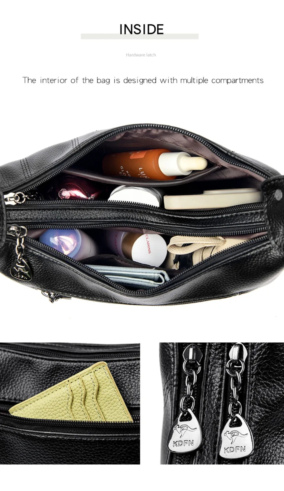 VANDERWAH Genuine Leather Two-Layer Flap Shoulder Bag – Luxury Crossbody Messenger Handbag for Women