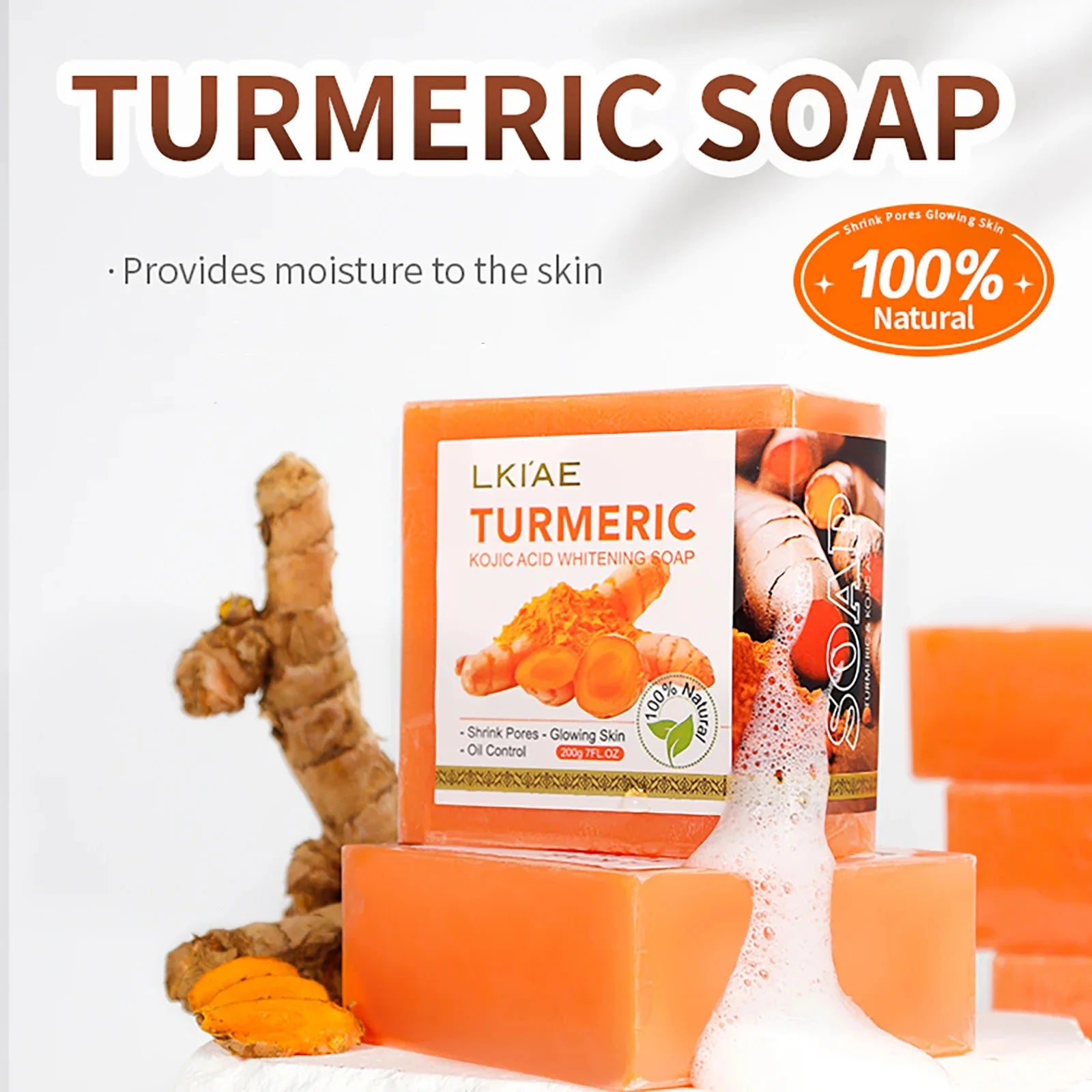 AILKE Organic Turmeric Whitening Soap Bar – Kojic Acid & Lemon for Acne, Melanin & Dark Spots, 200g