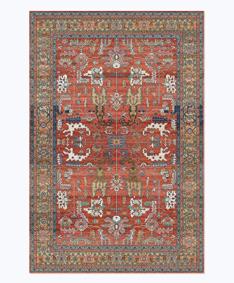 American Retro Style Large Area Rug – Anti-Slip Washable Carpet for Living Room & Bedroom