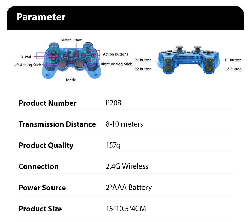2.4G Wireless PS2 Gamepad – Dual Vibration Joystick Controller for PC & USB