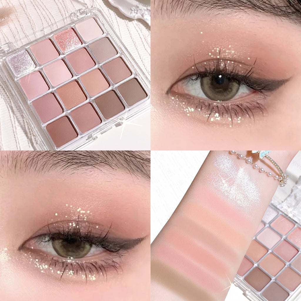16-Color Earth Tone Eyeshadow Palette — Pearl & Matte Shimmer
