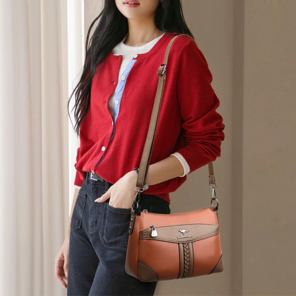 Luxury Genuine Leather Flap Shoulder Bag – Sequin Crossbody Handbag for Women