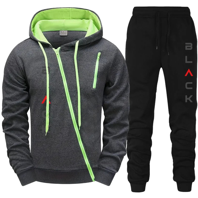 Men's Letter Print Zipper Hoodie Jacket & Jogger Pants Set – Casual Fashion Autumn Winter Tracksuit