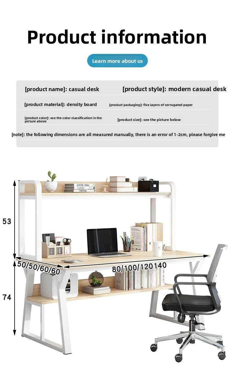 Computer Desk with Integrated Bookshelf — Simple Wood Writing Desk for Small Apartments, Multiple Sizes & Finishes