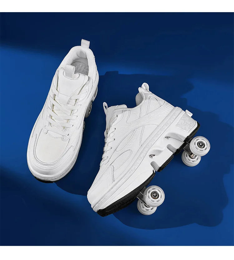 2-in-1 Deform Wheel Roller Skate Shoes – Invisible Removable Pulley, Automatic Walking & Skating Parkour Shoes