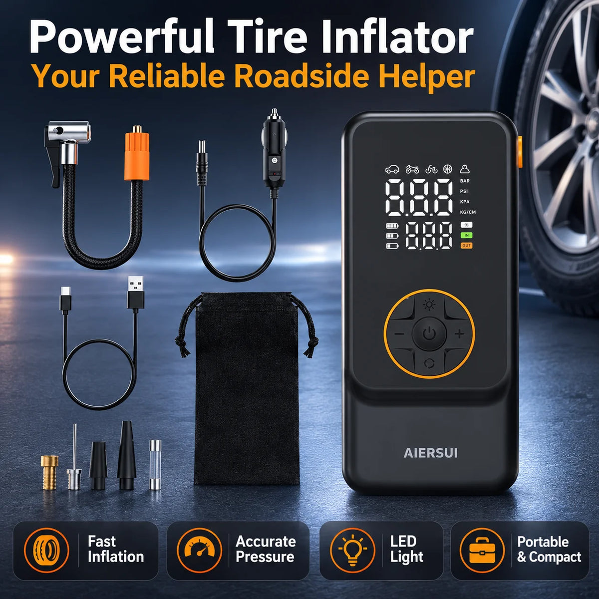 Rechargeable Tire Inflator with Digital Gauge, 150 PSI