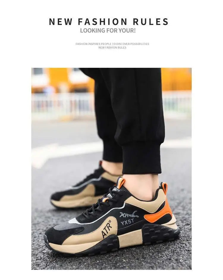 Men's Breathable Faux Leather Lace-Up Sneakers
