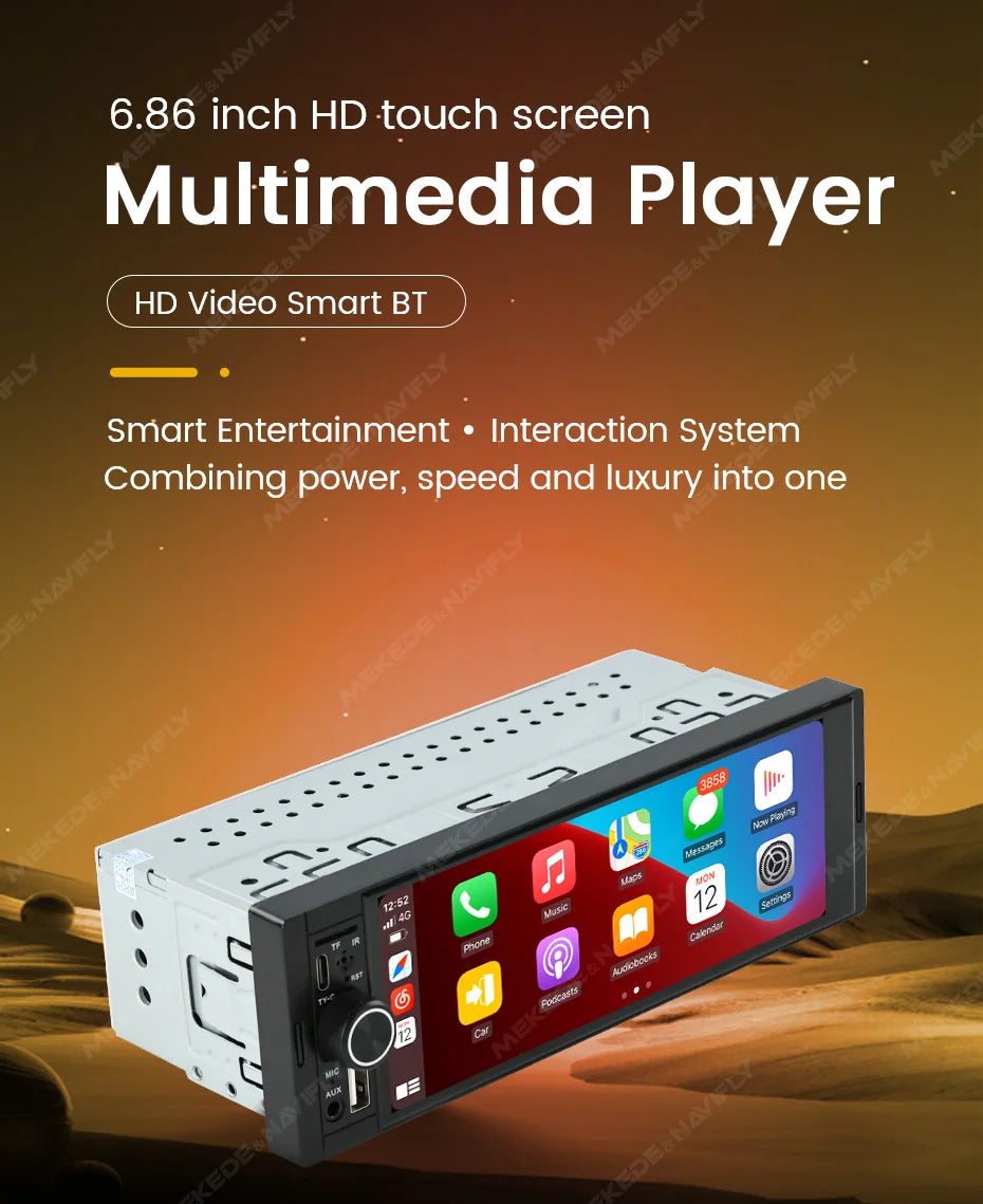 1-DIN 6.86" Car Radio MP5 Player – Wireless CarPlay & Android Auto, FM, Bluetooth, TF, AUX | Universal Fit