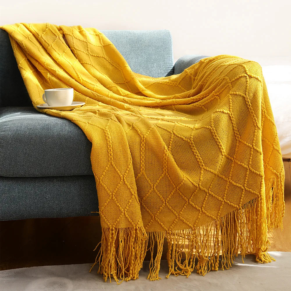Knitted Acrylic Throw Blanket with Tassels – Chunky Farmhouse Style, 28 Colors & 2 Sizes
