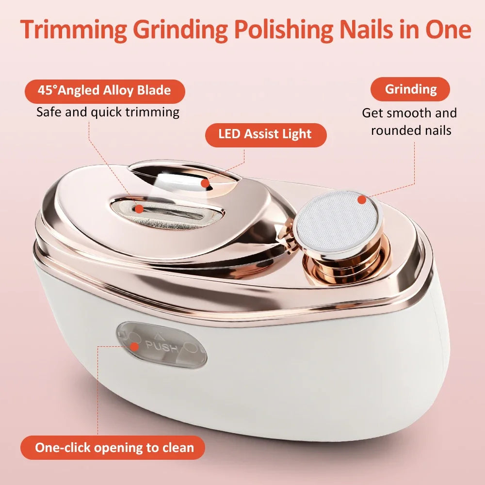 2-in-1 Electric Nail Clipper & Polisher – 2-Speed, LED Light, Dust Collector, USB-C, Safe for Kids & Adults