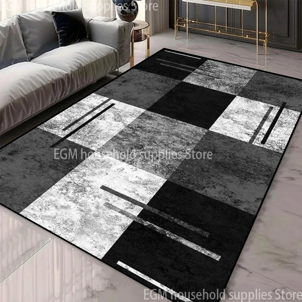 Nordic Geometric Large Area Rug – Machine Washable Non-Slip Carpet for Living Room