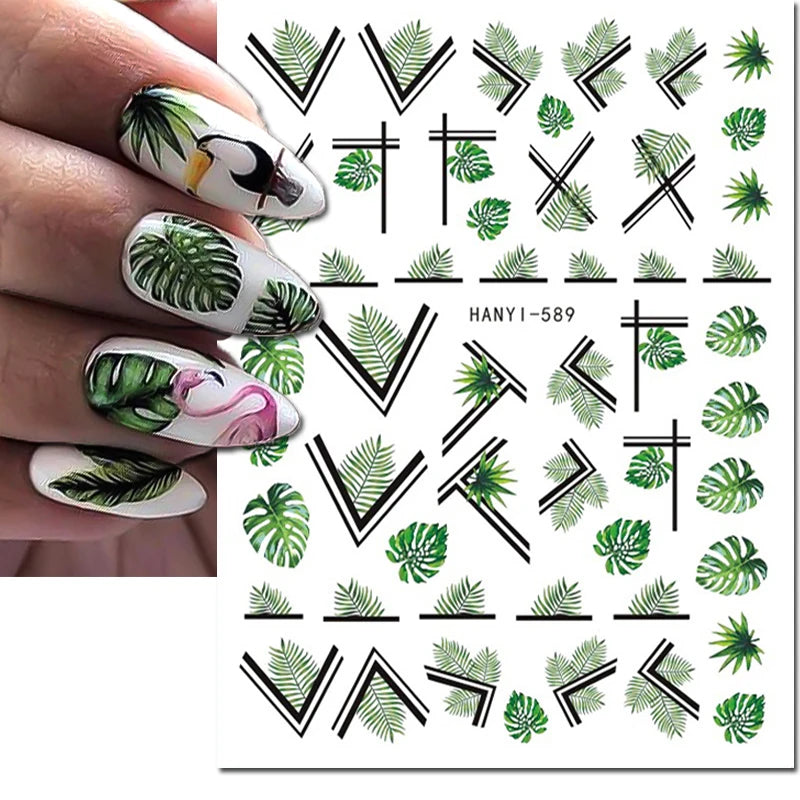 3D Summer Tropical Nail Art Sticker Decals — Palms, Butterflies & Flowers