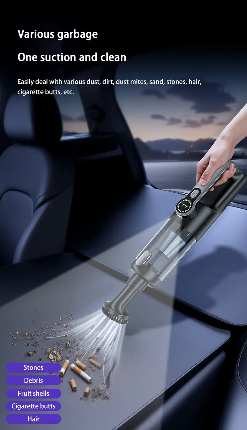 Wireless Car Vacuum Cleaner – One-Button Dust Dump, High Power Large Suction Mini Handheld