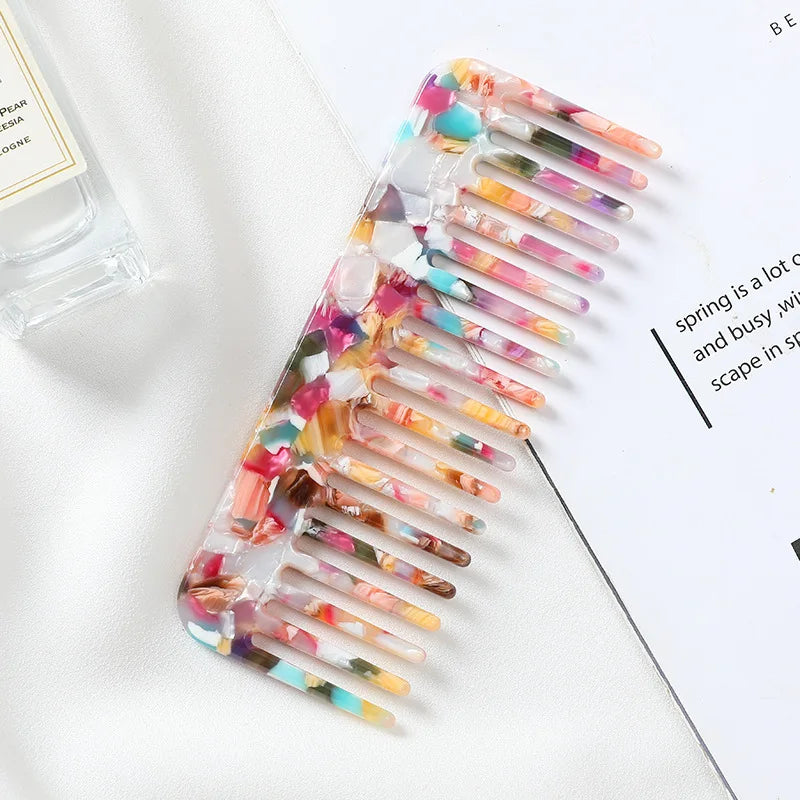 Wide Teeth Acetate Hair Combs – Anti-Static Portable Colorful Styling Comb for Salon & Travel