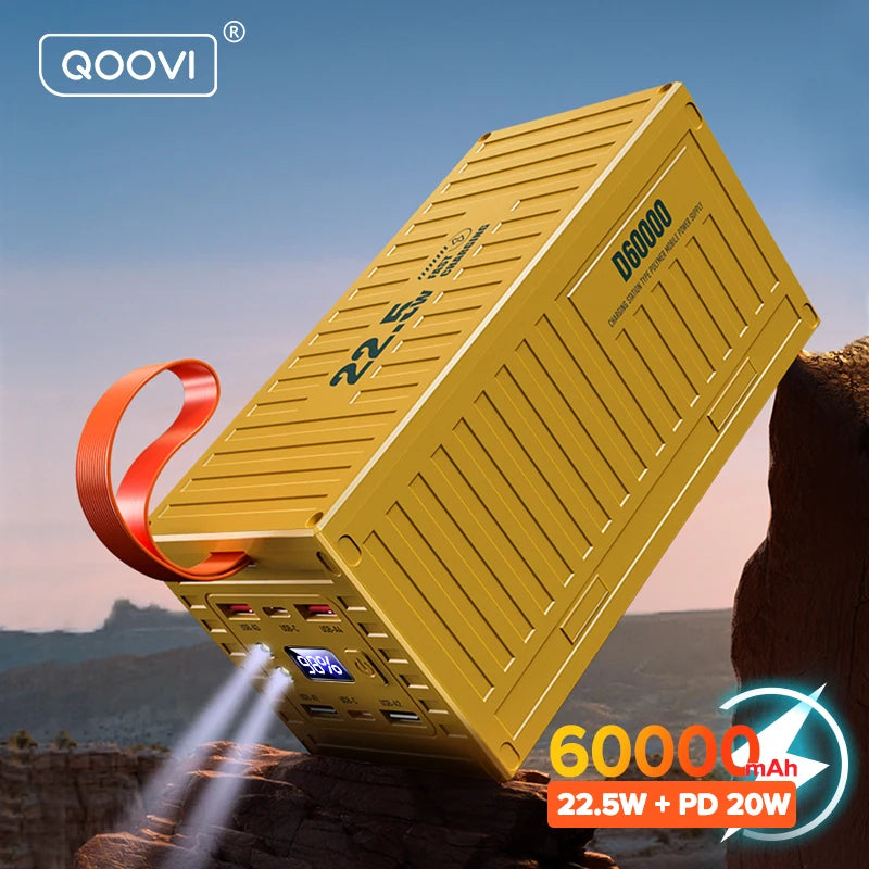 QOOVI 60000mAh Power Bank – 22.5W PD & QC 3.0 Fast Charging Portable Power Station for iPhone & Android