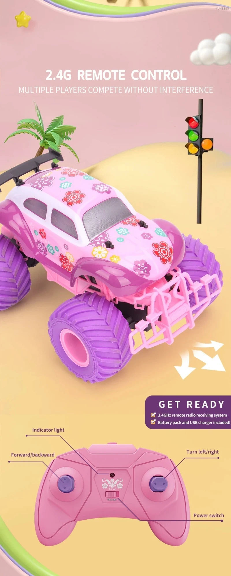 1:16 Pink Remote Control Car 2.4G_Hz Spray Music Light DIY Sticker Racing Car 1:18 Climbing Off-road Toy Car Kids Festival Gifts