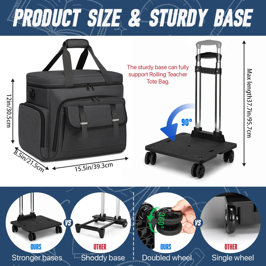 Rolling Teacher Tote Bag with Wheels — 15.6" Laptop Trolley for Teachers & Commuters