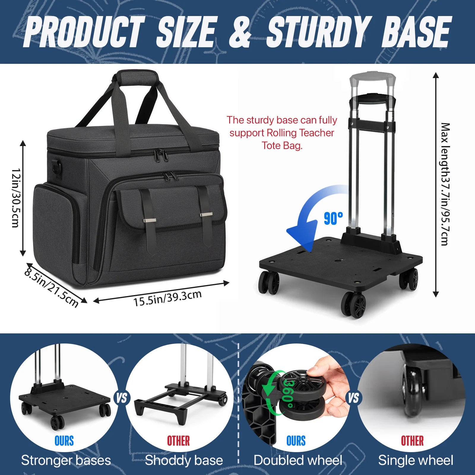 Rolling Teacher Tote Bag with Wheels — 15.6" Laptop Trolley for Teachers & Commuters